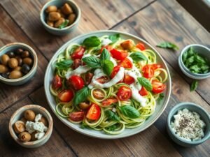 Salada low carb de Macarrão de Abobrinha com Molho de Iogurte