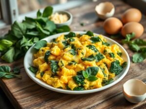 Ovos Mexidos Energéticos com Queijo e Espinafre