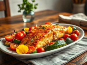 Salmão Assado com Legumes na Manteiga do Sol